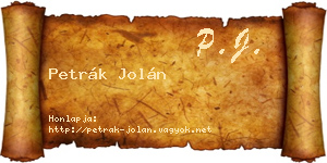Petrák Jolán névjegykártya