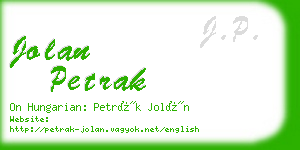 jolan petrak business card